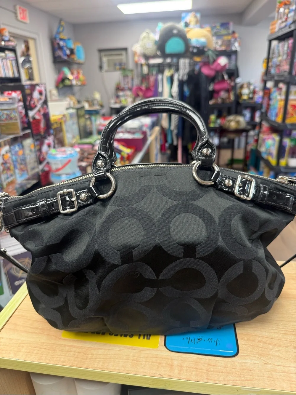 Coach Y2K Black Signature 'C' Satchel with Patent Trim